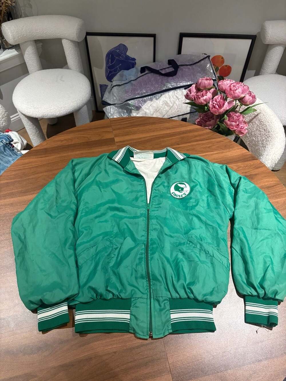 Vintage Holloway Philadelphia Eagles Green Satin Jacket Size Large